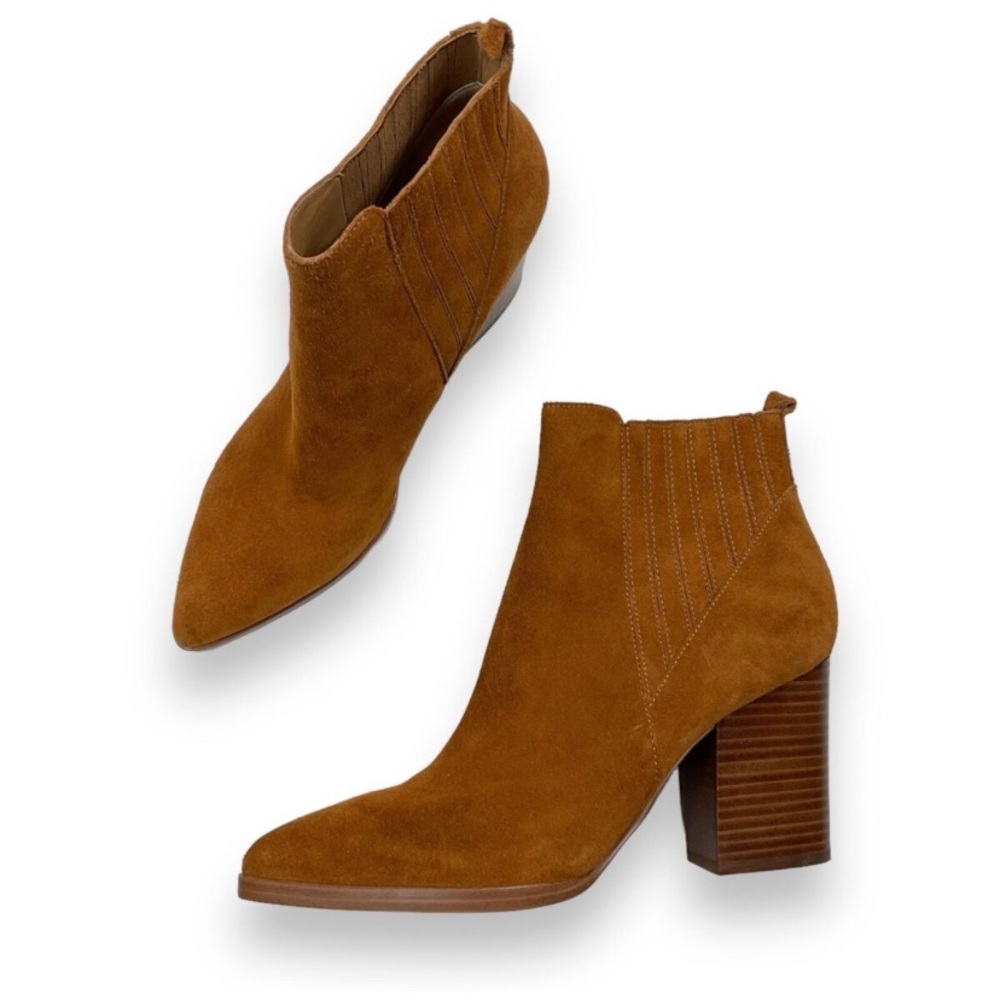 Marc Fisher LTD. Women's Alva High Block Heel Booties Carmel Suede Sz 9.5